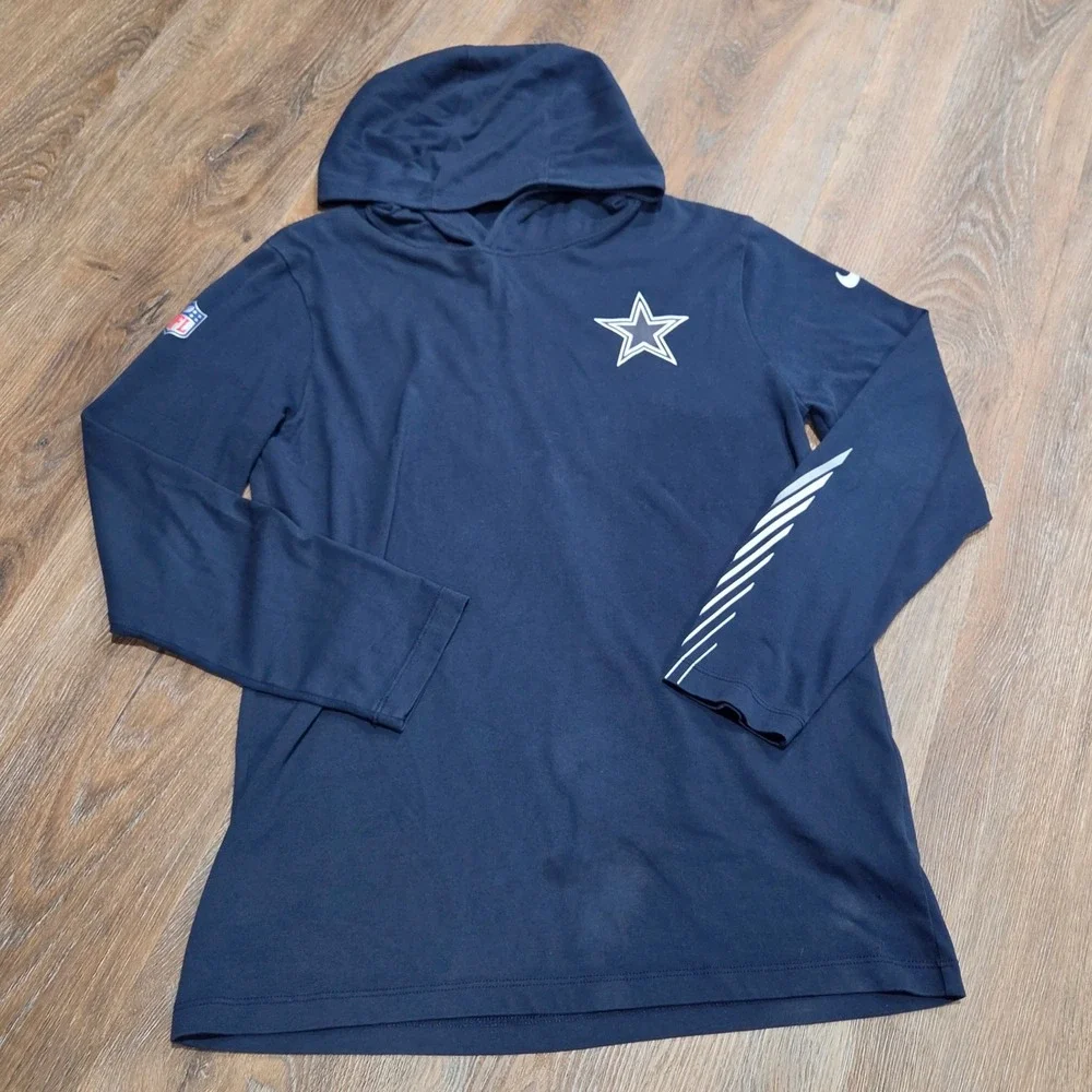 Nike Dallas Cowboys Kids Large Dri-FIT Hooded Long Sleeve T-Shirt Navy Blue NFL
